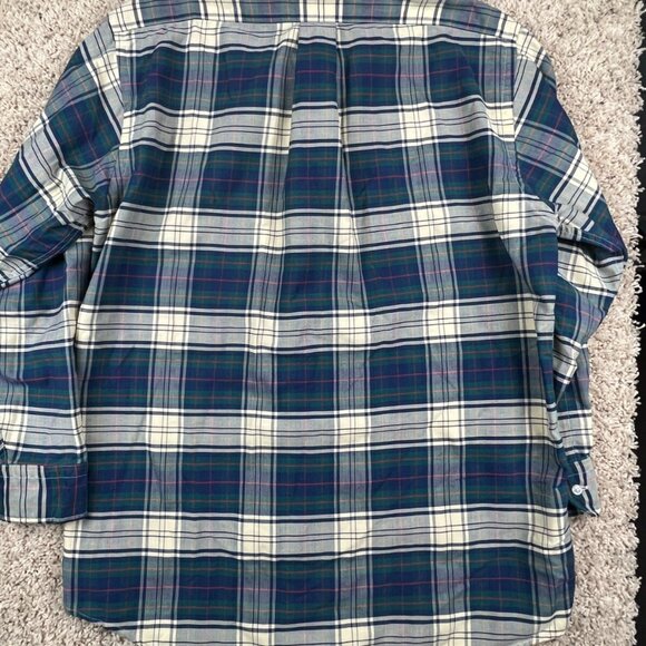 VTG 70’s LL Bean Shirt Mens 16 32 Long Sleeve Button Up Plaid Green Blue Ivory - Picture 7 of 7